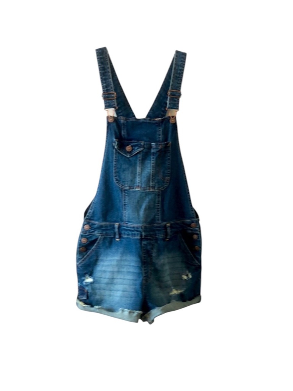 Wallflower Distressed Blue Denim Short Overalls - Picture 4 of 8